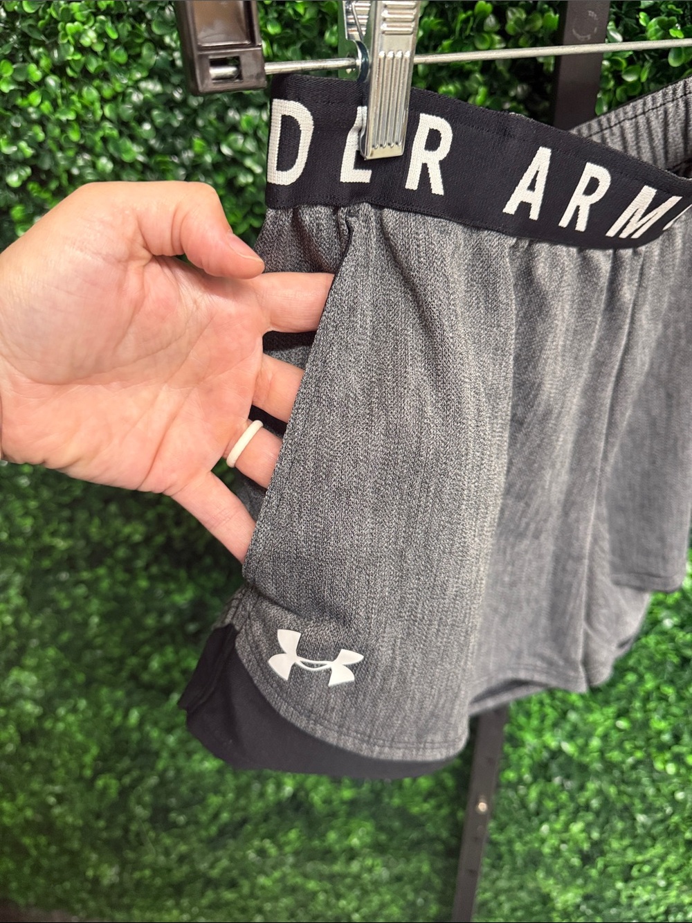 Under Armour Women's Heather Gray Athletic Shorts with Black Waistband - Picture 5 of 6
